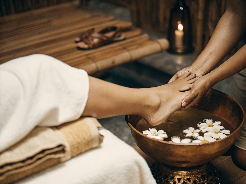 Ayurvedische Fußmassage — Padabhyanga mit warmem Kräuteröl